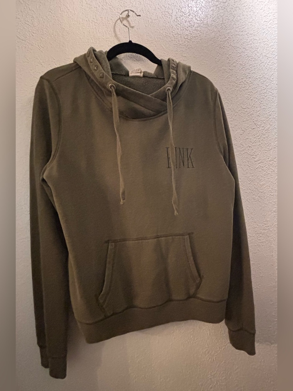 PINK Olive Green Pullover Hoodie with Front Pocket